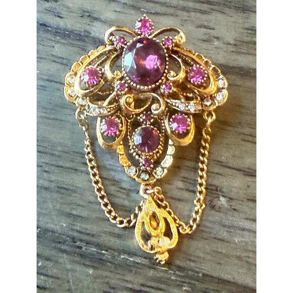 antique costume jewelry amethyst pin brooch signed by art made between 1950-1970 - Picture 5 of 5